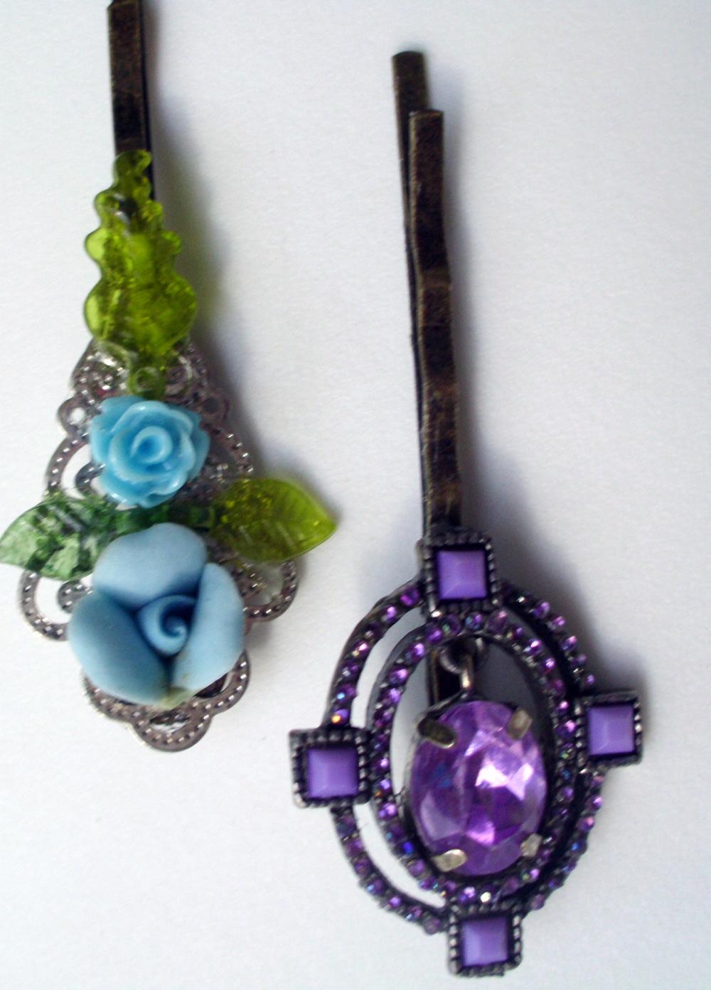 Hair Jewelry 2 Floral Pins In Purple And Turquoise on Luulla
