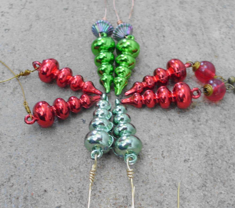 Christmas Ornament Earrings, 4 Pairs Of Earrings, Stocking Stuffers In Red And Green