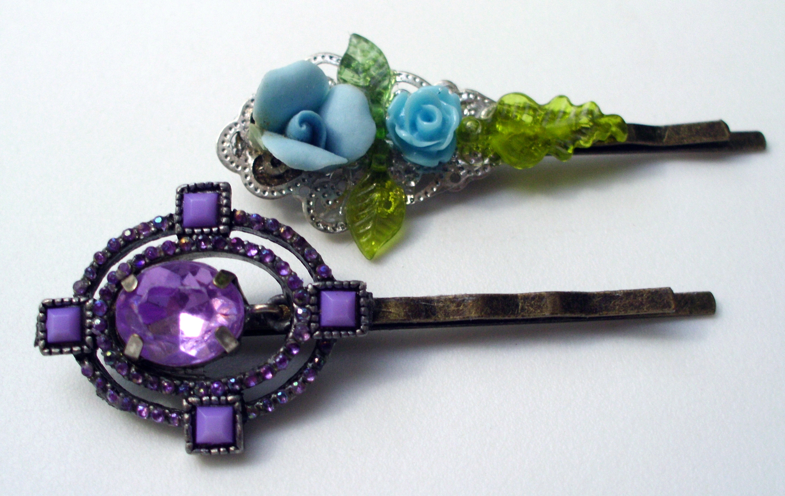 Hair Jewelry 2 Floral Pins In Purple And Turquoise on Luulla
